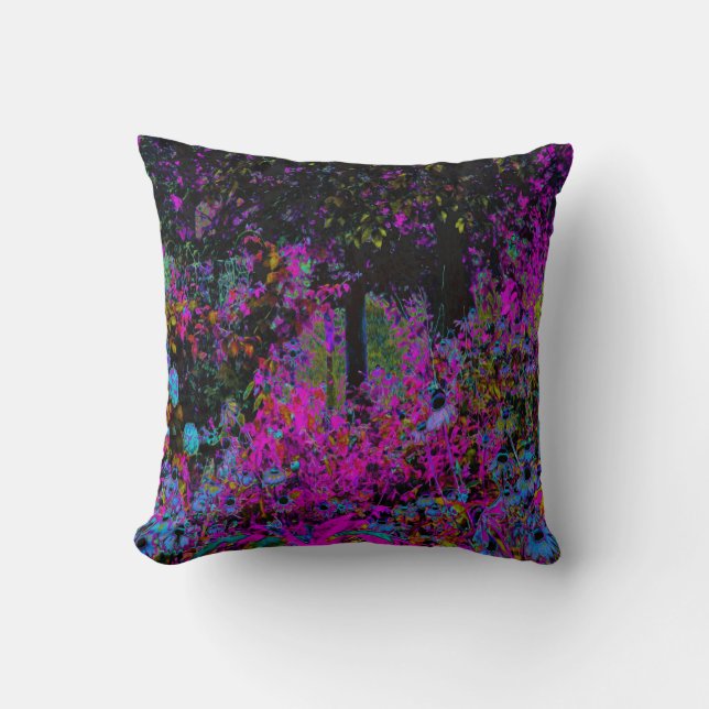 Cojín Decorativo Psicodelia Rosa Caliente y Amanecer del Jardín Neg (Anverso)