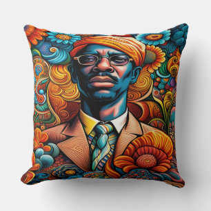 Cojín Decorativo Psicodélica Hombre Afroamericano Abstracto