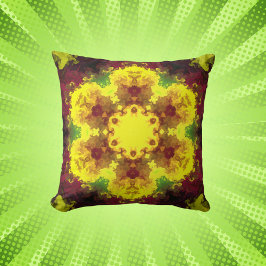 Cojín Decorativo Psicodélico Mandala Flor Amarillo y Verde
