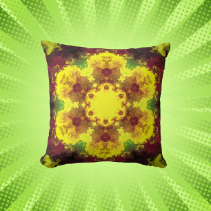 Cojín Decorativo Psicodélico Mandala Flor Amarillo y Verde
