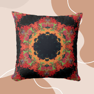 Cojín Decorativo Psicodélico Mandala Flor Naranja Rojo y Verde