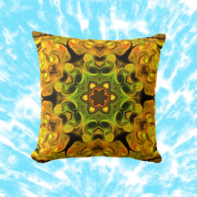 Cojín Decorativo Psicodélico Mandala Flor Verde y Amarillo (Subido por el creador)