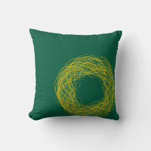 Cojín Decorativo Psicodélico moderno de verde profundo y amarillo d