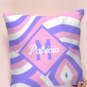 Cojín Decorativo Psicodélico rosa y púrpura Groovy de los 70 con mo