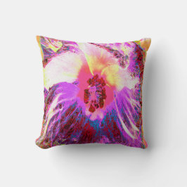 Cojín Decorativo Psicodélico Trippy Colores Arcoiris Hibiscus Flor