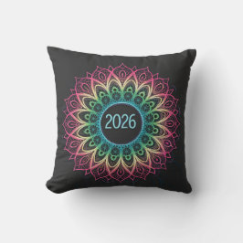 Cojín Decorativo Psychedelic Fractal Mandala 2026 Design with Neon