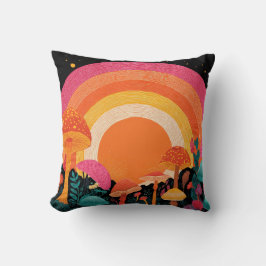 Cojín Decorativo Psychedelic Mushroom Sunset – Retro Fantasy Nature
