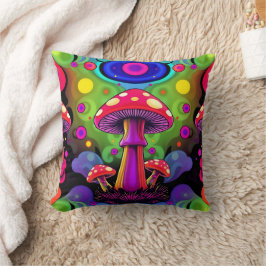 Cojín Decorativo Psychedelic Vibrant Colorful Retro Mushrooms