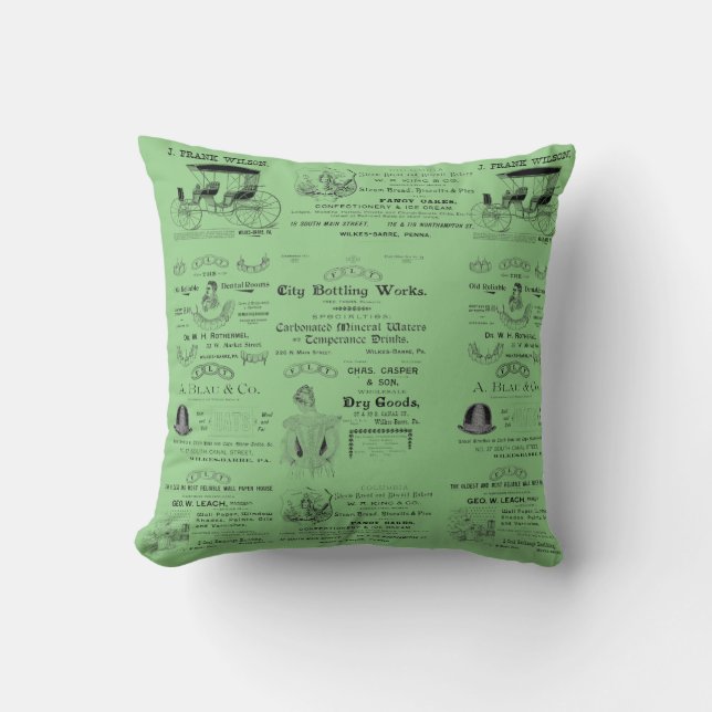 Cojín Decorativo Publicidad de Wilkes-Barre Pennsylvania en los año (Anverso)