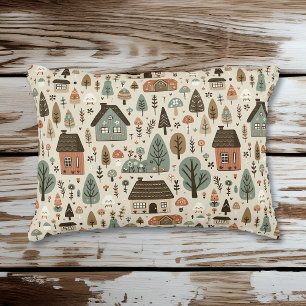 Cojín Decorativo Pueblo caprichoso con cabañas y árboles