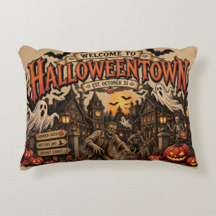 Cojín Decorativo Pueblo de Halloween Vintage Establecido el 31 de O