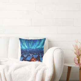 Cojín Decorativo Pueblo de invierno de vidrio emplomado panorámico