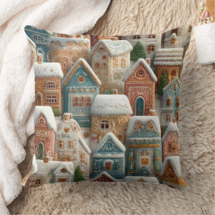 Cojín Decorativo Pueblo de jengibre nevado escarchado