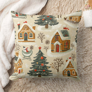 Cojín Decorativo Pueblo de Navidad Marrón de Pan de Jengibre Beige