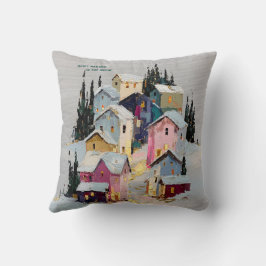 Cojín Decorativo Pueblo invernal colorido con nieve al impasto