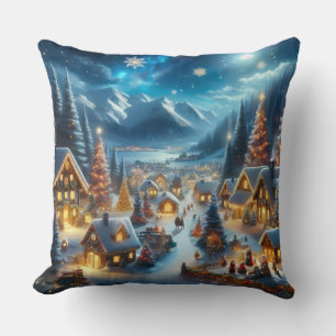 Cojín Decorativo Pueblo Mágico de Navidad bajo la Luz de la Luna