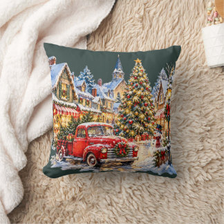 Cojín Decorativo Pueblo navideño con acuarela vintage