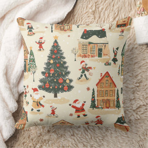Cojín Decorativo Pueblo Navideño de Santa Caprichoso de Crema