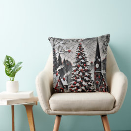 Cojín Decorativo Pueblo navideño romántico Arte de vacaciones