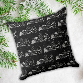 Cojín Decorativo Pueblo negro y blanco con nieve