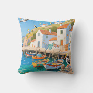 Cojín Decorativo Pueblo Pesquero Costero Pelícanos