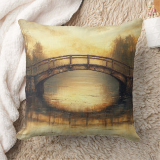 Cojín Decorativo Puente Antiguo Sobre Pintura De Río Campo 