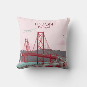 Cojín Decorativo Puente de Lisboa sobre el río Tajo al estilo vinta