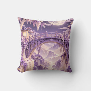 Cojín Decorativo Puente Violeta Iluminado por la Luna Montañas Enca
