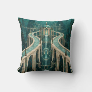 Cojín Decorativo Puentes del Palacio Curvo Subacuático Verde Teal