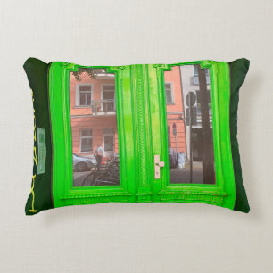 COJÍN DECORATIVO PUERTA DE CRISTAL DE MADERA VERDE