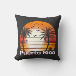 Cojín Decorativo Puerto Rico Vintage Palm Trees Playa de Verano