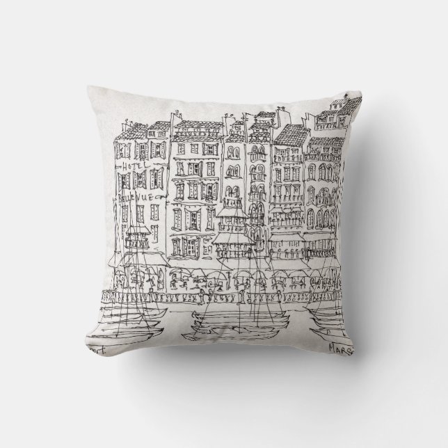 Cojín Decorativo Puerto Vieux-Boats| Marsella, Francia (Anverso)