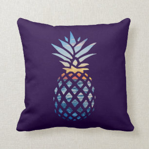 Cojín Decorativo Puesta de sol de piña y olas del océano azul