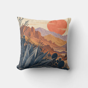 Cojín Decorativo Puesta de sol del coral del agave del desierto