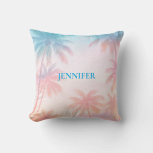 Cojín Decorativo Puesta de sol en la playa vintage palmeras Pastel