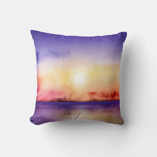 Cojín Decorativo Puesta del sol bonita de la acuarela todas las (Anverso)