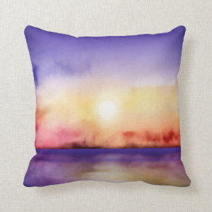 Cojín Decorativo Puesta del sol bonita de la acuarela todas las