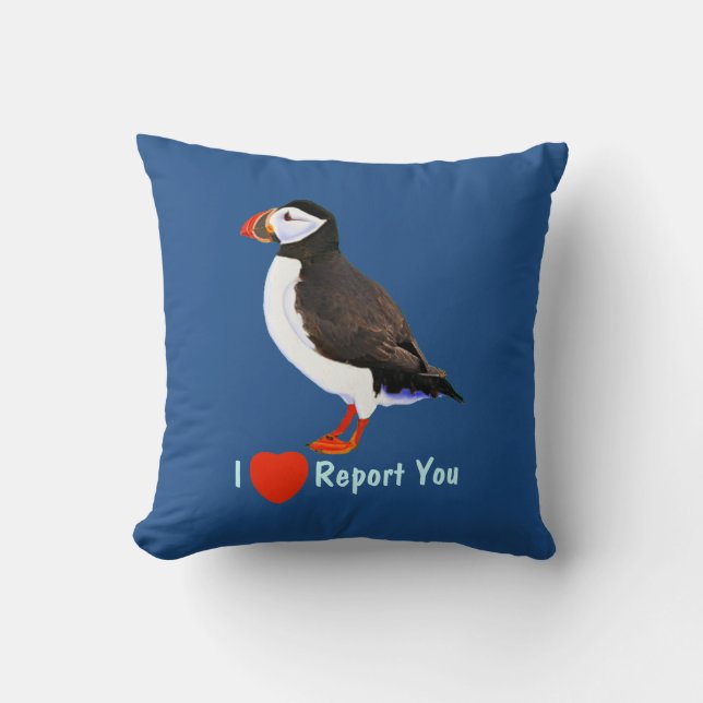 Cojín Decorativo Puffin - I Heart Report You (Anverso)
