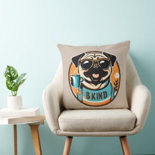 Cojín Decorativo Pug amable con gafas de sol Positivo B tipo