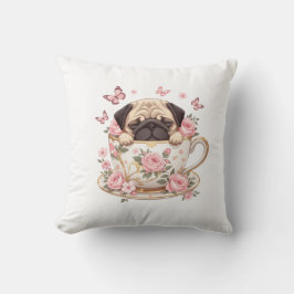 Cojín Decorativo Pug Blossom Dreams Throw Pillow – Cute Floral Pug