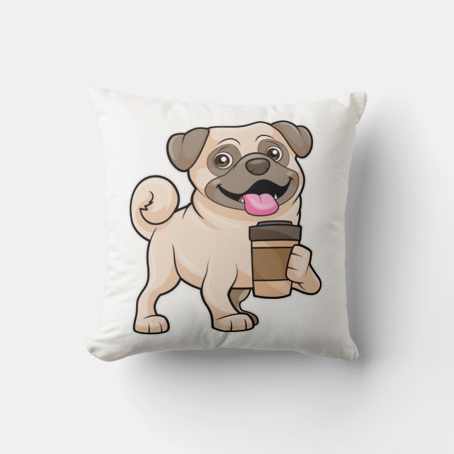 Cojín Decorativo Pug con café para ir (Anverso)