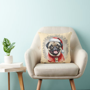 Cojín Decorativo Pug Con El Equipo De Santa Claus - Navidades 1