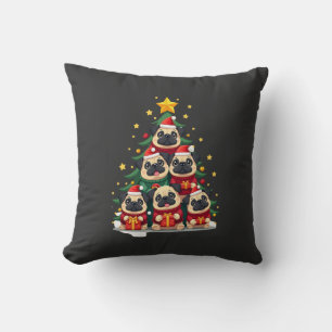 Cojín Decorativo Pug de perro árbol de Navidad Navidades lindas (1)