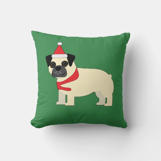 Cojín Decorativo Pug de Santa (Anverso)