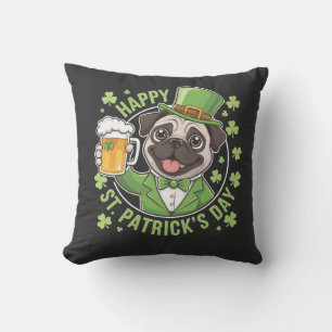 Cojín Decorativo Pug divertido del día de San Patricio con jarra de