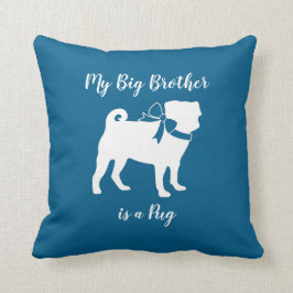 Cojín Decorativo Pug Dog Baby Shower Boy Blue con Bow