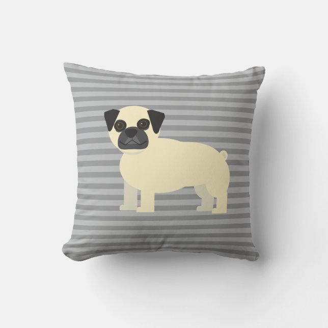 Cojín Decorativo Pug Gray Lined (Anverso)