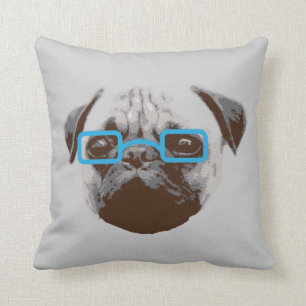 Cojín Decorativo Pug Hipster Adorable con gafas