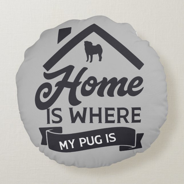 Cojín decorativo - Pug Home Blue & Grey (Reverso)