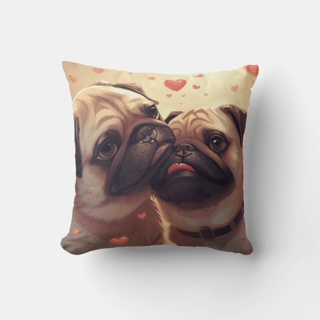Cojín Decorativo Pug Love Pillow – Snuggles & Hearts Edition (Anverso)